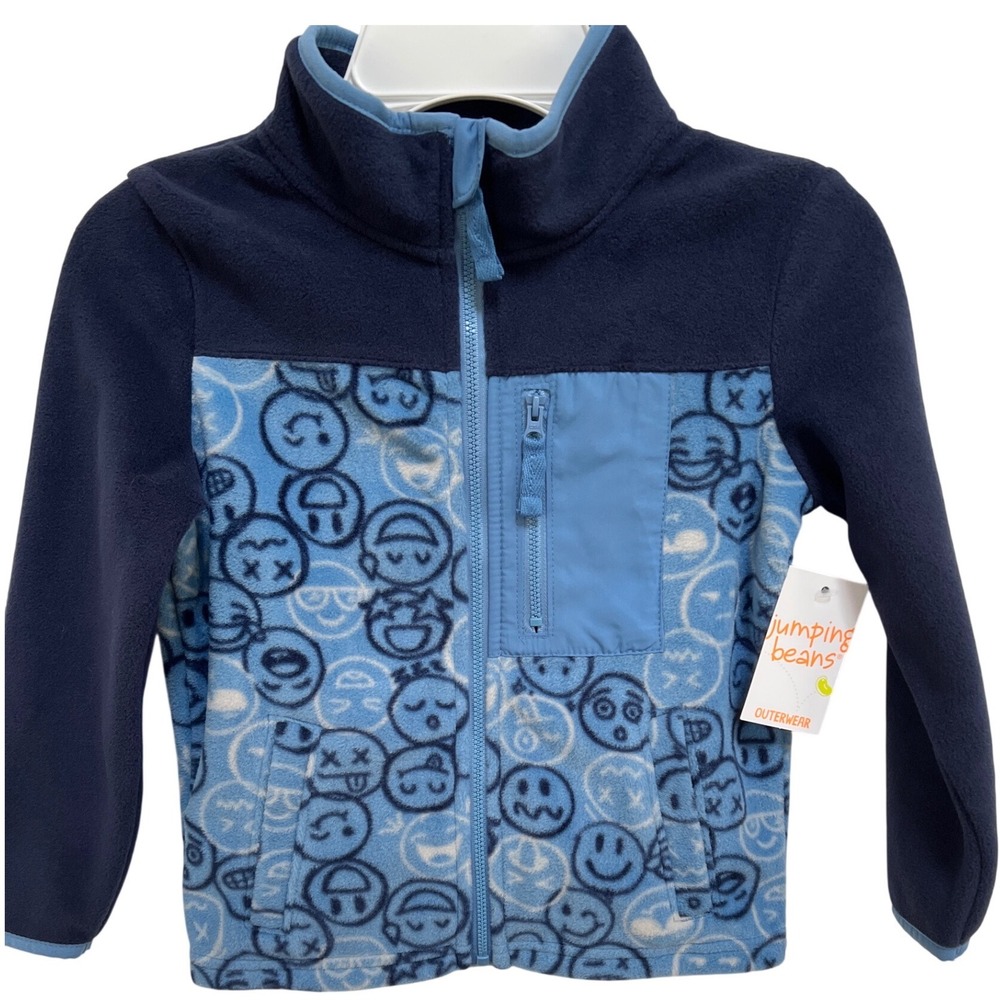 NWT Jumping Beans Boys Blue Emoji Fleece Zip Up Jacket Mock Neck Size 4 NWT